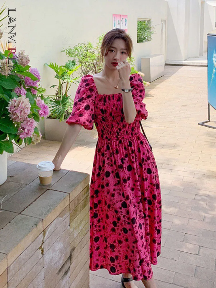 LANMREM Puff Sleeves Printing Red Dress For Women 2022 Summer Square Collar Long Length High Waist Elegant Dresses Trendy 2R3403 
LANMREM Puff Sleeves Printing Red Dress For Women 2022 Summer Square Collar Long Length High Waist Elegant Dresses Trendy 2R3403