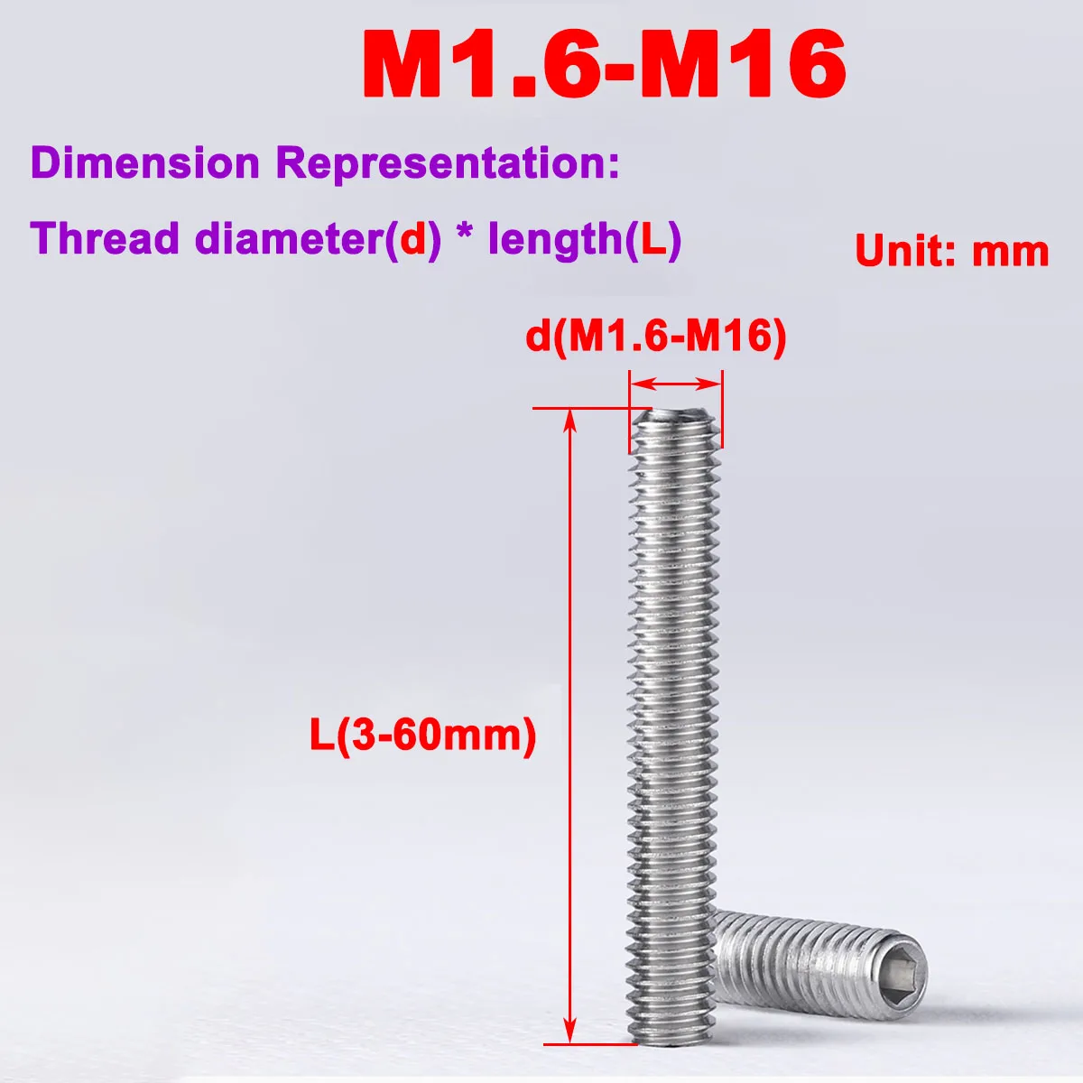 M1.6M2M2.5M3M4M5 304 Stainless Steel Concave End Hexagonal Headless Set Screw
M1.6M2M2.5M3M4M5 304 Stainless Steel Concave End Hexagonal Headless Set Screw