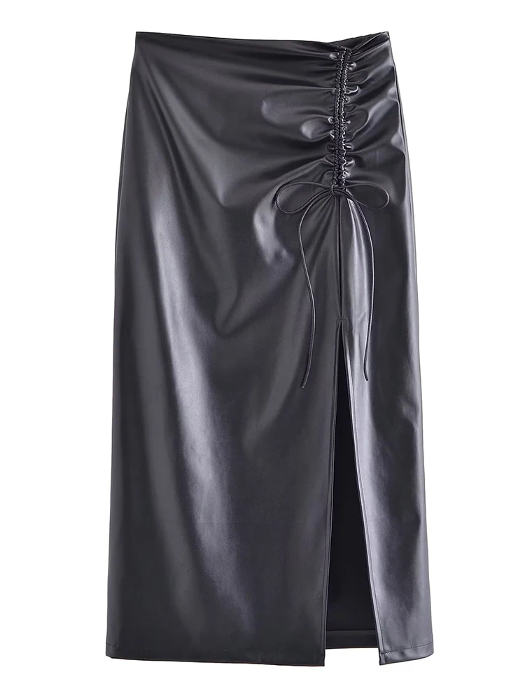 Summer 2022 New Ladies Chic Chic Elegant Drawstring Pleated PU Imitation Leather Slit Skirt Retro Casual Slim Sexy Wrap Skirt1
Summer 2022 New Ladies Chic Chic Elegant Drawstring Pleated PU Imitation Leather Slit Skirt Retro Casual Slim Sexy Wrap Skirt1