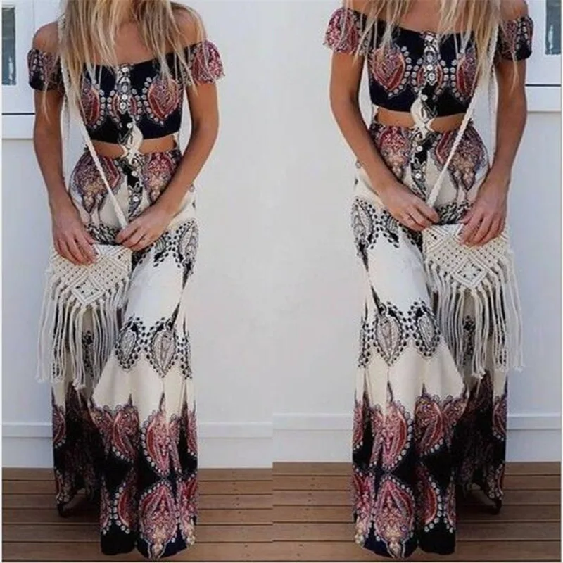 1 Set Summer Boho Print Women Sexy Strapless Two Piece Set Slash Neck Short Sleeve Crop Tops&Long Skirts Beach Maxi Skirts Suit
1 Set Summer Boho Print Women Sexy Strapless Two Piece Set Slash Neck Short Sleeve Crop Tops&Long Skirts Beach Maxi Skirts Suit