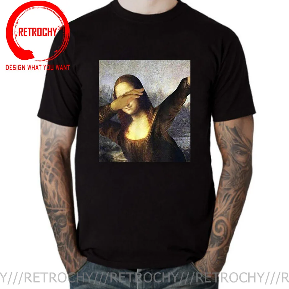 

Tshirt Men Cotton Tops Unisex Dabbing Mona Lisa T-Shirt Funny Memes Dab Hip Hop Classic Art Gioconda Black Men T shirt Euro Size