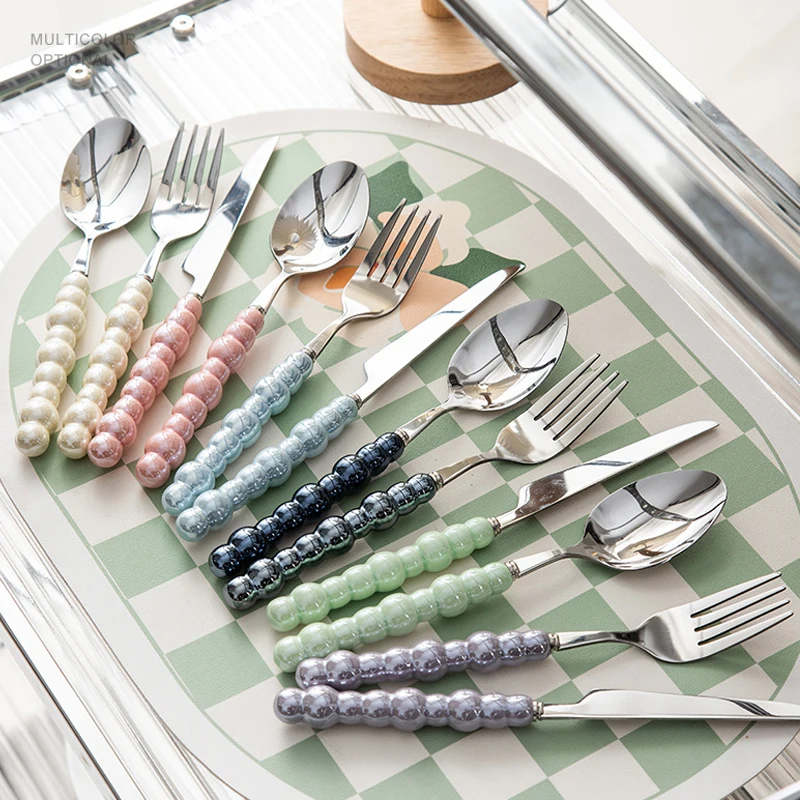 

Жемчужные столовые приборы Стандартный Западный набор Свадебная посуда подарок вилка стальной нож столовая ложка