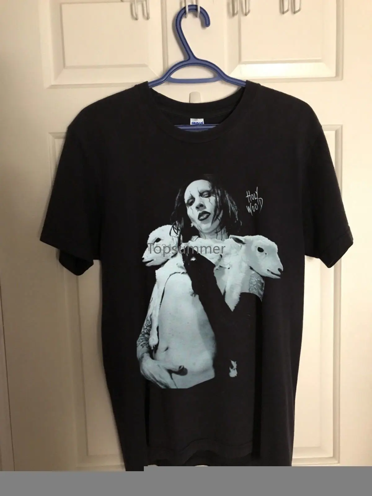 

Top Vtg Marilyn Manson Poster Holy Wood T Shirt Usa Reprint New Summer Short Sleeves New Fashion T-Shirt