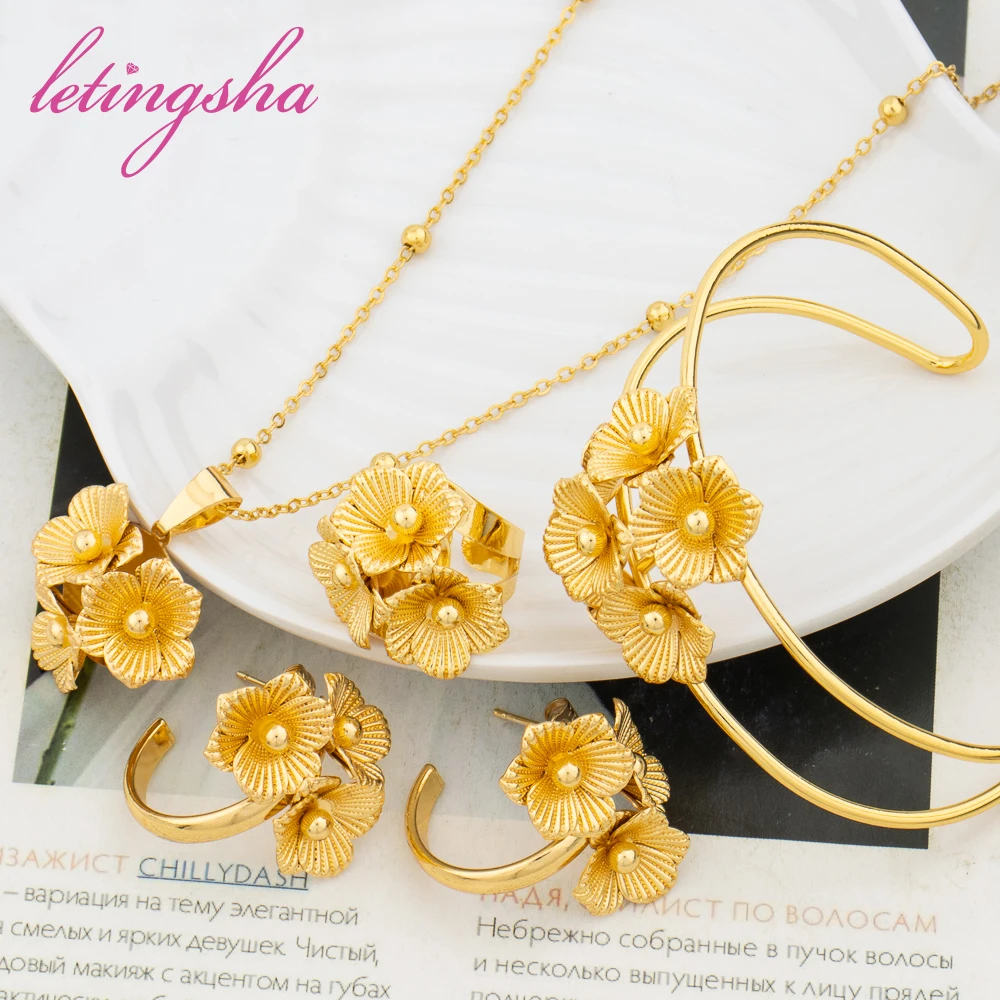 Dubai Flower Necklace Earrings Bangle Rings 4 Pcs Jewelry Set For Women African Vintage Jewelry Daily Wear Anniversary Gifts
Dubai Flower Necklace Earrings Bangle Rings 4 Pcs Jewelry Set For Women African Vintage Jewelry Daily Wear Anniversary Gifts