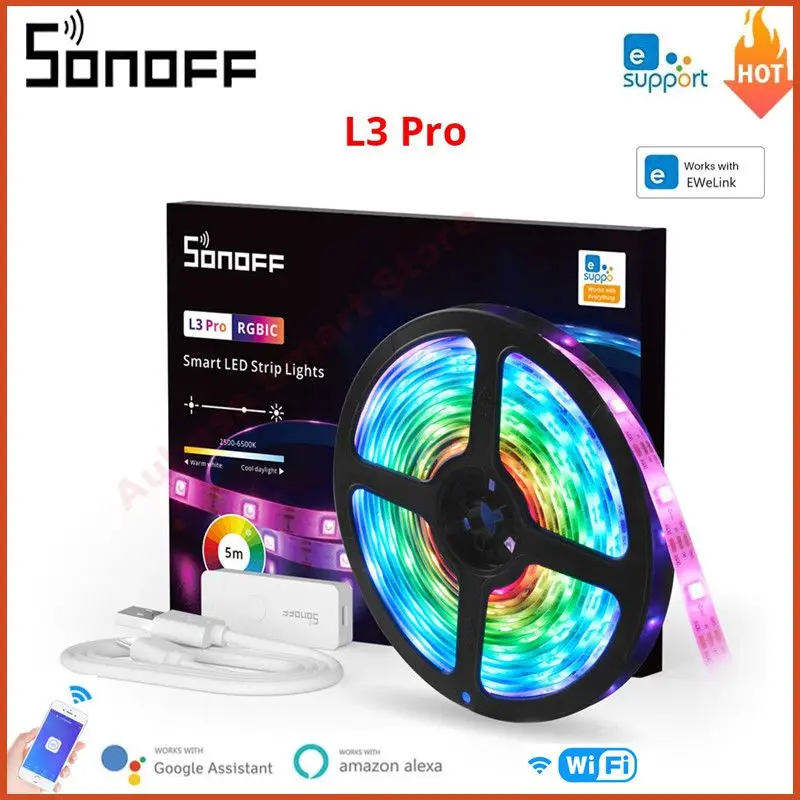 SONOFF L3 Pro 5M Smart LED Strip Light WiFi Dimmable Flexible RGBIC Strip Lamp With Display Multiple Color Support EWeLink Alexa
SONOFF L3 Pro 5M Smart LED Strip Light WiFi Dimmable Flexible RGBIC Strip Lamp With Display Multiple Color Support EWeLink Alexa