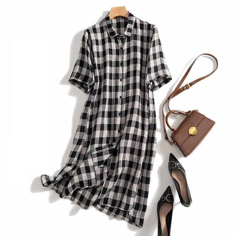 Women Plaid Shirt Dress Summer Lapel Button Short Sleeve Side Split Dresses Casual Loose Party Dress Ladies Vestidos
Women Plaid Shirt Dress Summer Lapel Button Short Sleeve Side Split Dresses Casual Loose Party Dress Ladies Vestidos