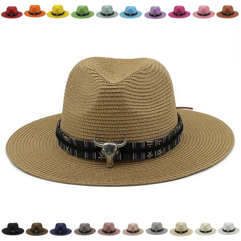 

Новинка 2023, ковбойская шляпа в западном стиле для мужчин и женщин, летняя соломенная шляпа в стиле ретро джаз, шляпа с головой коровы, головной убор, головной убор из искусственной кожи, шляпа