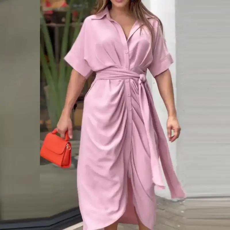 Women Shirt Dress Short Sleeve 2023 Spring Summer Lace-up Ladies Solid Color Casual Long Dresss Turn-down Collar Vestidos
Women Shirt Dress Short Sleeve 2023 Spring Summer Lace-up Ladies Solid Color Casual Long Dresss Turn-down Collar Vestidos