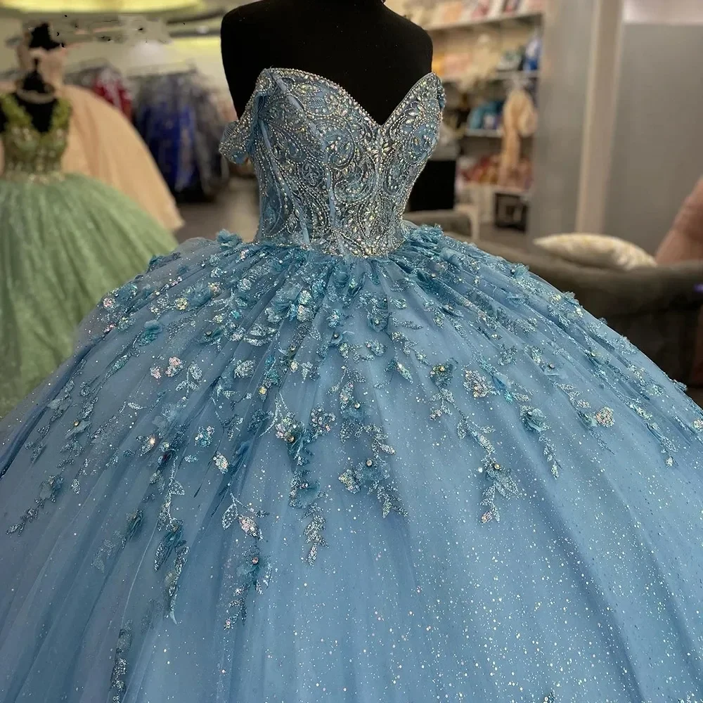 Light Blue Ruffles Ball Gown Off The Shoulder Quinceanera Dresses Sequined Lace Beading Crystal Corset Vestidos De 15 Anos 2024
Light Blue Ruffles Ball Gown Off The Shoulder Quinceanera Dresses Sequined Lace Beading Crystal Corset Vestidos De 15 Anos 2024