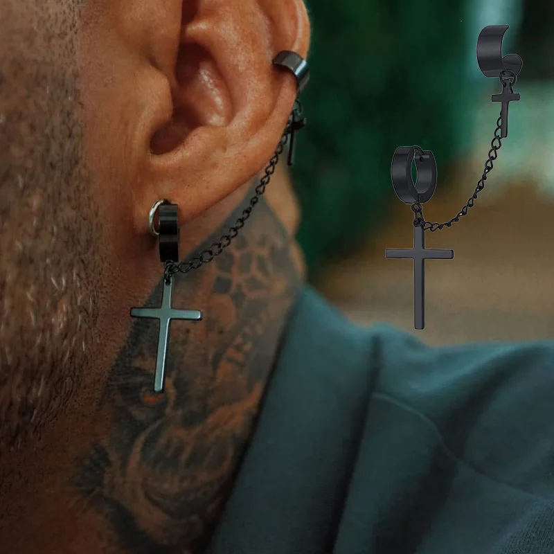 Men Cross Earring,Double Cross Hoops Earring,Ear Cuff Chain Earrings, Cartilage Hugging Cuff,Unisex Jewelry
Men Cross Earring,Double Cross Hoops Earring,Ear Cuff Chain Earrings, Cartilage Hugging Cuff,Unisex Jewelry