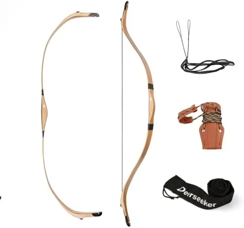 

Archery 52" Longbow Traditional Handmade Recurve Bow Set Ambidextrous Horsebows for Adults & Youth Hunting Target Shooti Bow fis