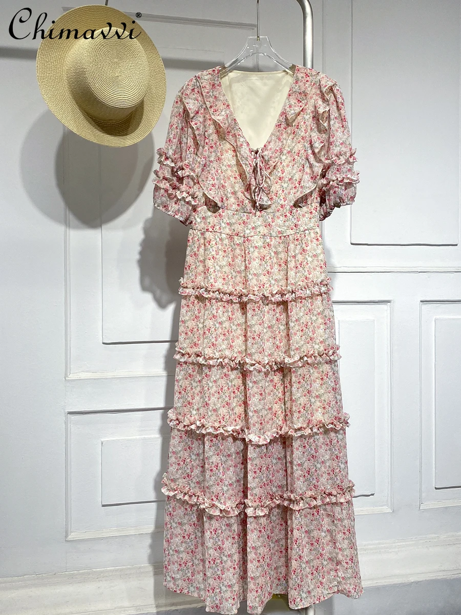 Fashionable V-neck Waist-Controlled Lace-up Short Sleeve Floral Cake Dress 2022 Summer New Elegant Slimming Mid-length Dress
Fashionable V-neck Waist-Controlled Lace-up Short Sleeve Floral Cake Dress 2022 Summer New Elegant Slimming Mid-length Dress