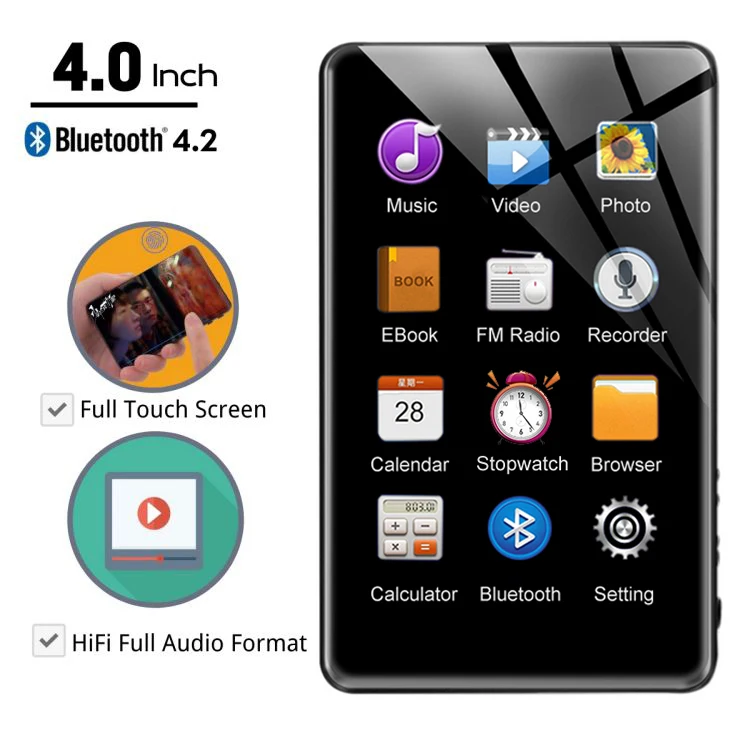 Portable Mp4 Player 4inch Multiple Language Full Touch Screen Video Bluetooth Mp3 Music Player Speaker Fm Radio Video Playback
Portable Mp4 Player 4inch Multiple Language Full Touch Screen Video Bluetooth Mp3 Music Player Speaker Fm Radio Video Playback