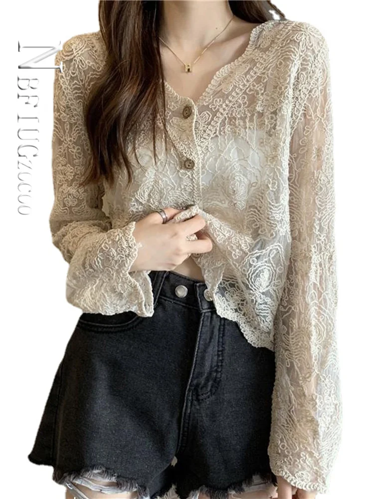 Vintage Lace Blouse Women Elegant Shirts Female Long Sleeve Korean Fashion Transparent White Chic Casual Clothes
Vintage Lace Blouse Women Elegant Shirts Female Long Sleeve Korean Fashion Transparent White Chic Casual Clothes