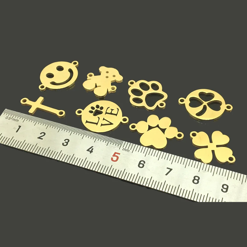 

Diy Jewerly Component Gold Stainless Steel Connector Link Smil face Cross Maple Leaf Palm Paisley Pattern Accessories Findings