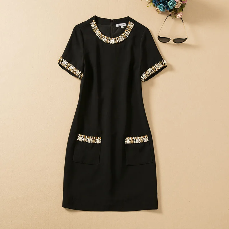 MIUXIMAO 2022 High Quality Spring/ Summer Elegant Dress O-Neck Short Sleeve Diamonds Fashion Casual Dress Women Vestide 
MIUXIMAO 2022 High Quality Spring/ Summer Elegant Dress O-Neck Short Sleeve Diamonds Fashion Casual Dress Women Vestide