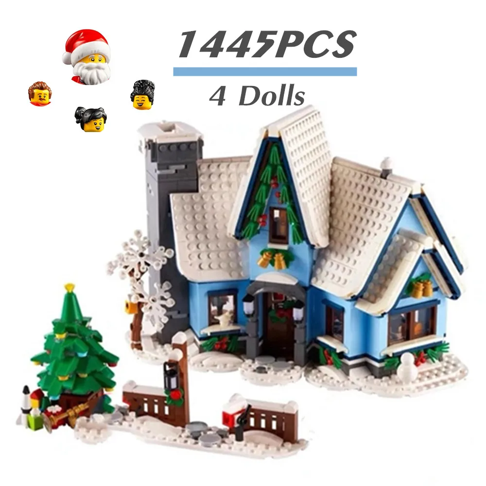 

Рождественская елка MOC, имбирный домик, Санта-Клаус, друзья, зимняя деревня, подходит для 10293, 10267, строительные блоки, игрушки, подарок, подаро...