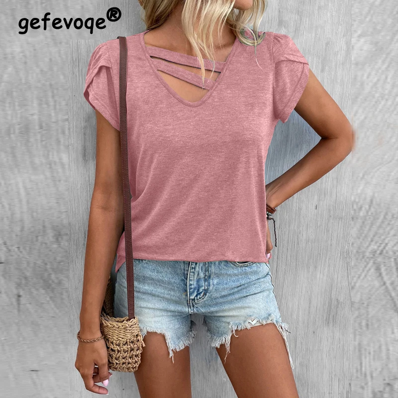 Womem's Clothing Trendy Sexy Hollow V Neck Casual Streetwear T-shirts 2023 Summer Y2K Tees Female Solid Short Sleeve Loose Tops
Womem's Clothing Trendy Sexy Hollow V Neck Casual Streetwear T-shirts 2023 Summer Y2K Tees Female Solid Short Sleeve Loose Tops