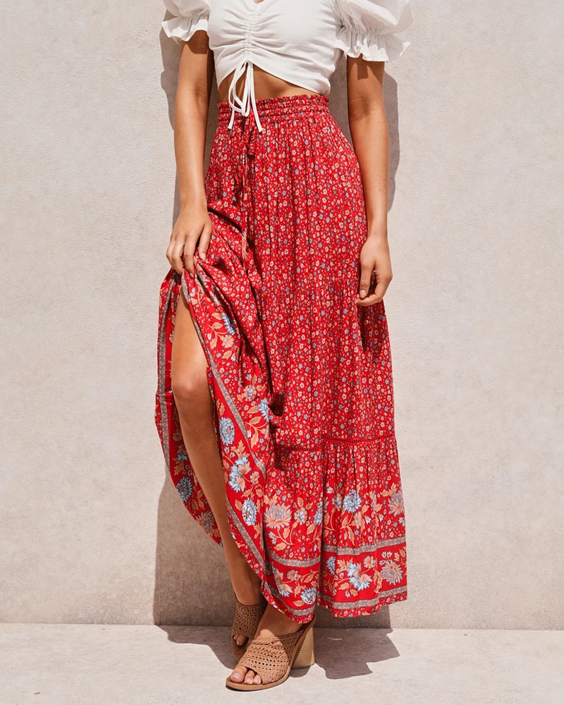 Skirts Femme Queens Waist Happie Red Print Floral Cotton Rayon Bohemian Elastic Boho Maxi Women High Beach Skirt
Skirts Femme Queens Waist Happie Red Print Floral Cotton Rayon Bohemian Elastic Boho Maxi Women High Beach Skirt