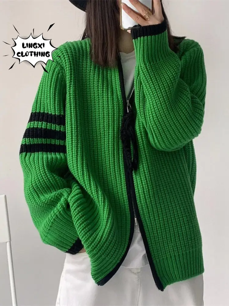 Autumn and Winter Fashion New Sweater Women's 2023 Contrast Stripe Panel Zipper Loose Standing Neck Knit Women's Warm Coat
Autumn and Winter Fashion New Sweater Women's 2023 Contrast Stripe Panel Zipper Loose Standing Neck Knit Women's Warm Coat