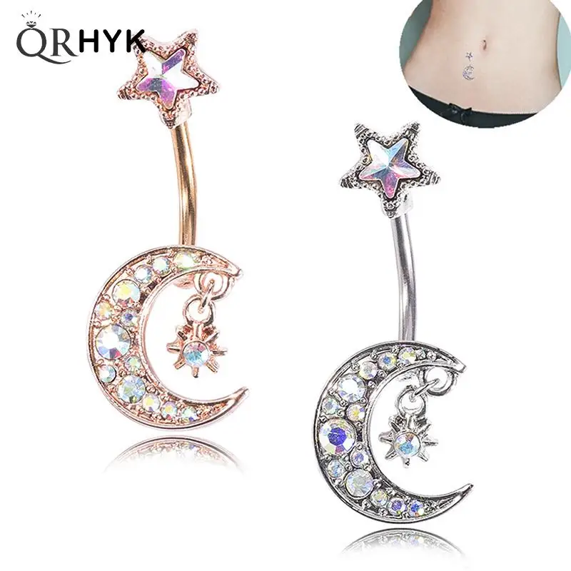 

1Pcs Sexy Star Moon Belly Piercing Crystal Surgical Steel Navel Belly Button Rings Woman Body Jewelry Barbell Women Accessories