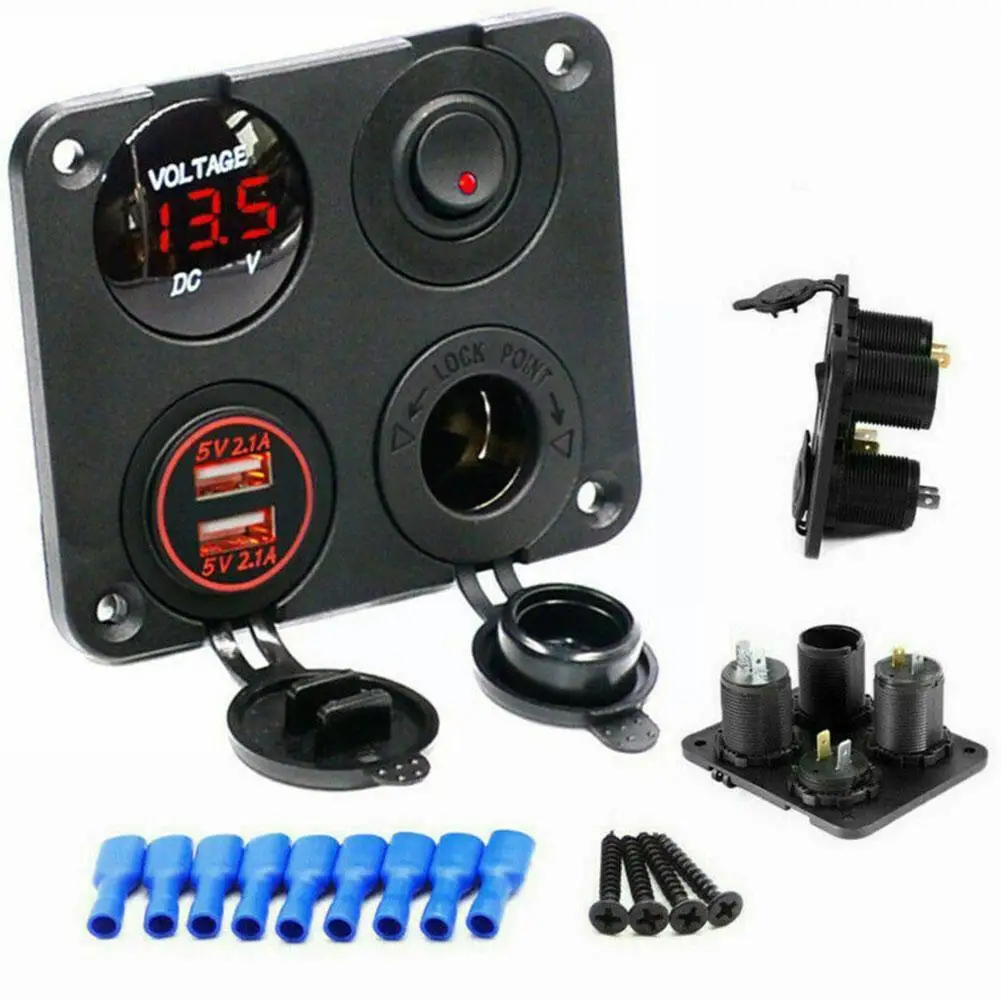 12V Switch Panel Cigarette Lighter Dual USB Charger Moto ON-OFF Rocker Digital Power Voltmeter Switch Switch With Adapter E6I6 
12V Switch Panel Cigarette Lighter Dual USB Charger Moto ON-OFF Rocker Digital Power Voltmeter Switch Switch With Adapter E6I6