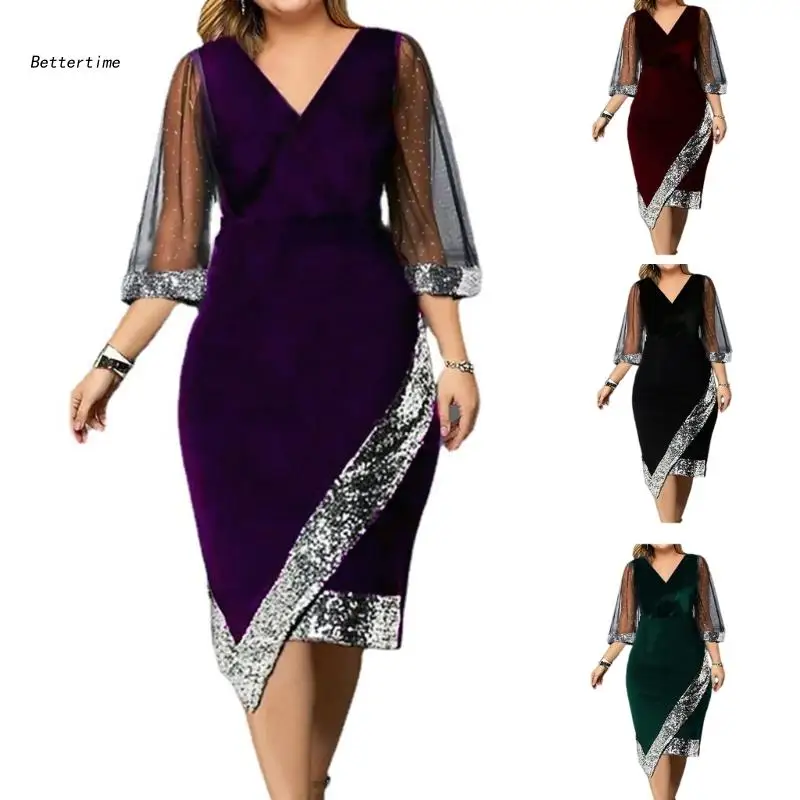 B36D Women 3/4 Sleeves Velvet Dress Sequin Evening Dress V-Neck Tulip Pencil Dress
B36D Women 3/4 Sleeves Velvet Dress Sequin Evening Dress V-Neck Tulip Pencil Dress