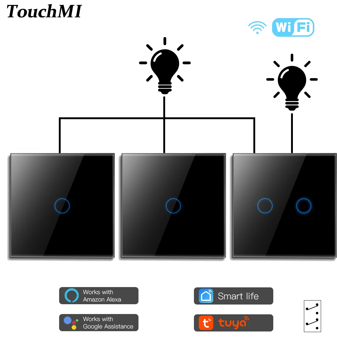 TouchMI Smart Wall Switch 3Way Wireless Touch Light Switches EU Standard Work With Tuya Alexa Google Home Need Neutral 240V
TouchMI Smart Wall Switch 3Way Wireless Touch Light Switches EU Standard Work With Tuya Alexa Google Home Need Neutral 240V