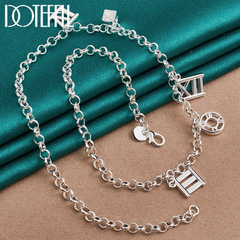 

DOTEFFIL 925 Sterling Silver Roman Numerals Pendant Necklace For Women Man Engagement Wedding Fashion Charm Jewelry