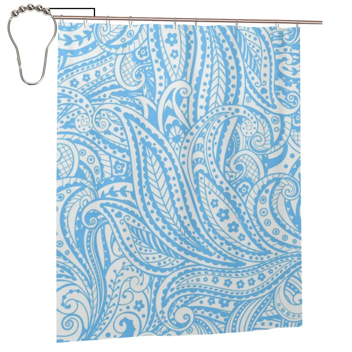 

Beautiful Blue Paisley Shower Curtain for Bathroon Personalized Funny Bath Curtain Set with Iron Hooks Home Decor Gift 60x72in