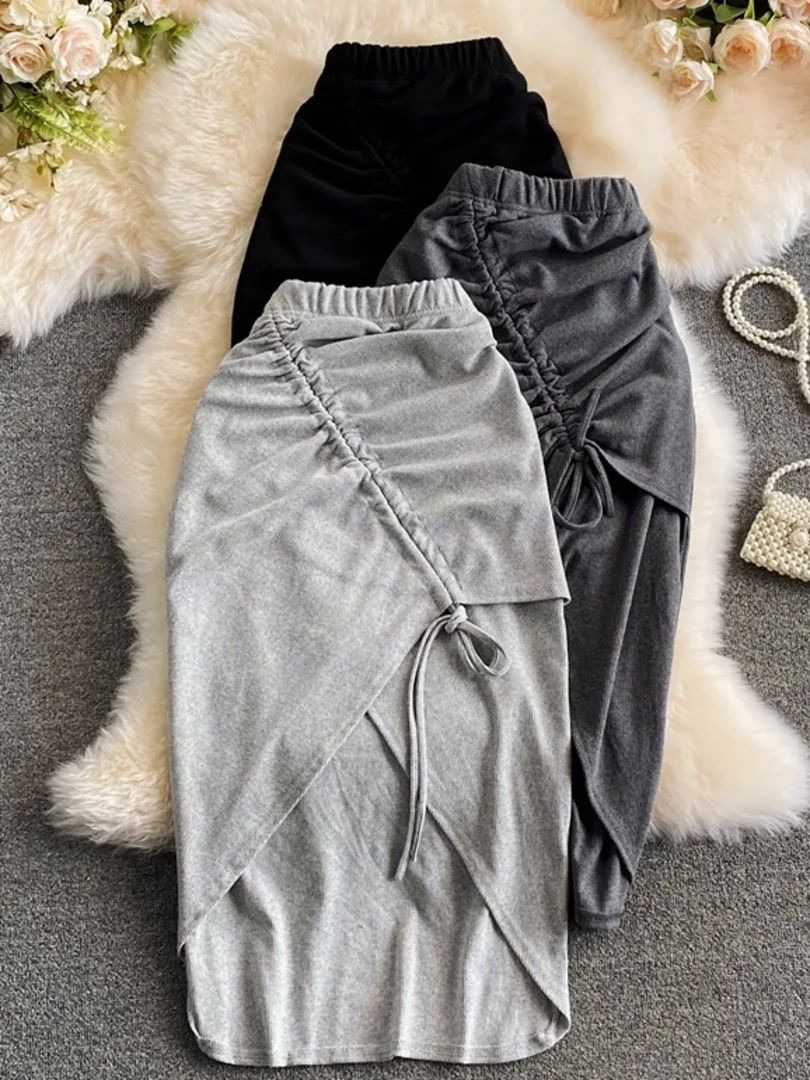 2021 Women Knit Skirt Sexy Drawstring Ruched Irregular Midi Skirt Fashion Streetwear Solid High Elastic Waist Party Club Skirt
2021 Women Knit Skirt Sexy Drawstring Ruched Irregular Midi Skirt Fashion Streetwear Solid High Elastic Waist Party Club Skirt