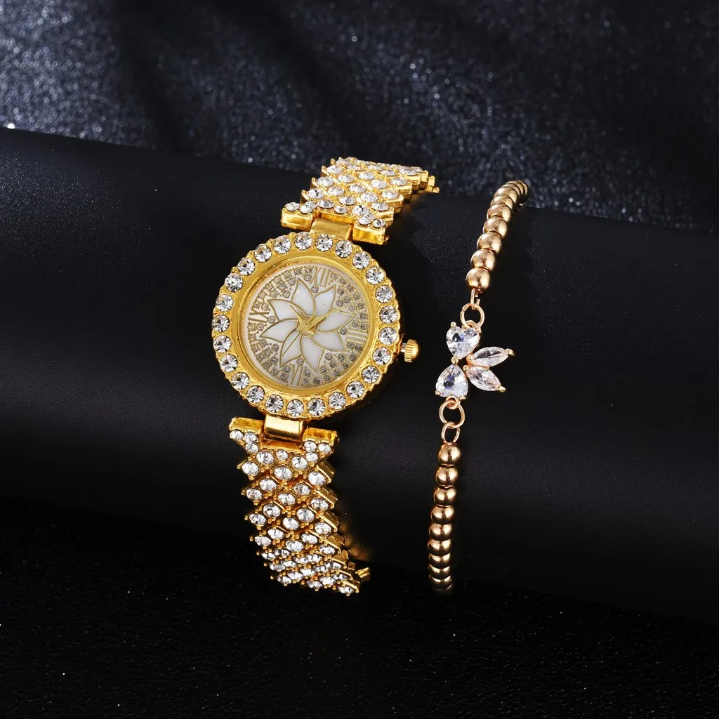 Ladies Watch 2022 New Fashion Casual Ladies Diamond Luxury Bracelet Watch Flower Scale Gold Top Watch Set
Ladies Watch 2022 New Fashion Casual Ladies Diamond Luxury Bracelet Watch Flower Scale Gold Top Watch Set
