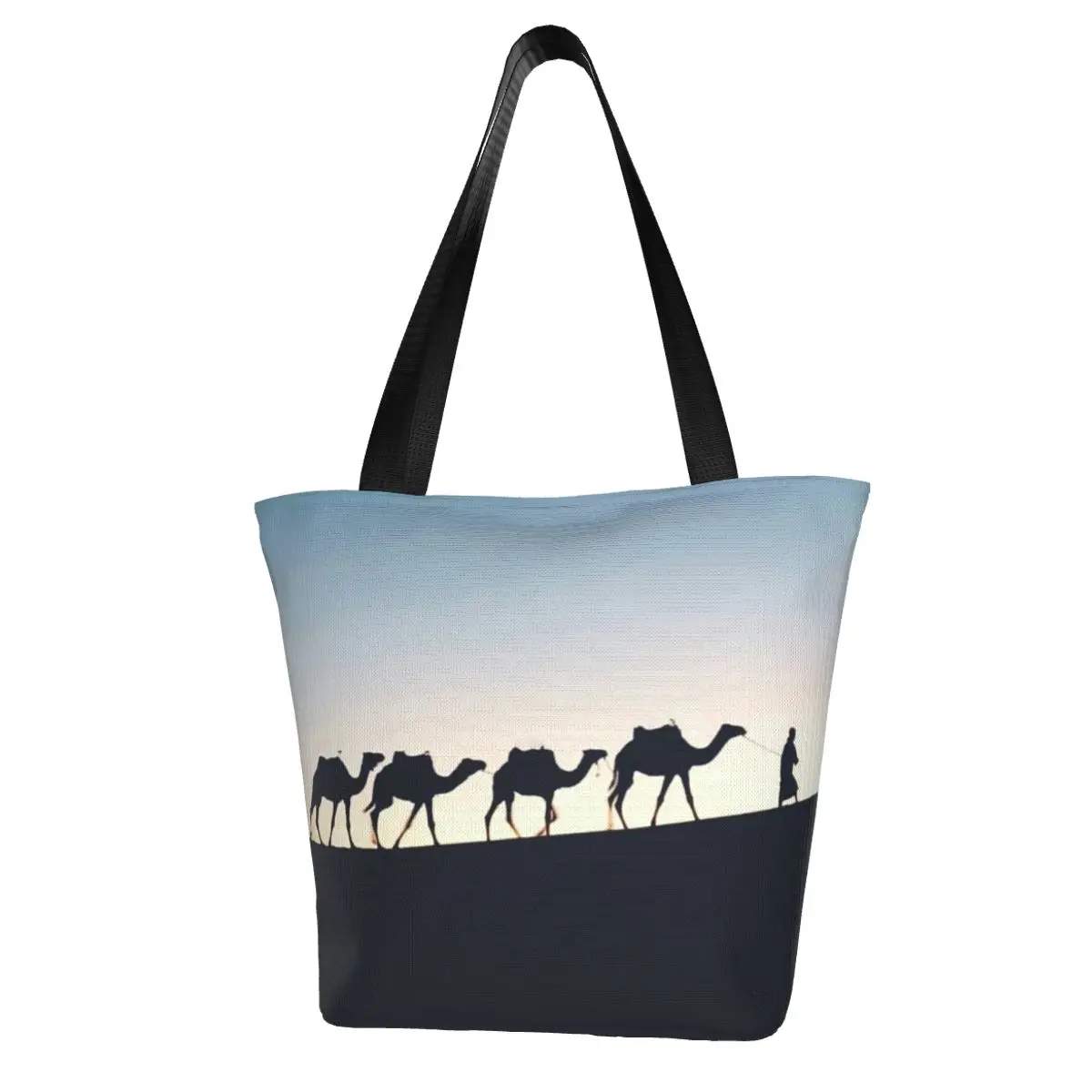 Сумка для покупок Desert Sunset, многоразовая тканевая дорожная сумка с принтом верблюд, женские подарочные сумки 
Сумка для покупок Desert Sunset, многоразовая тканевая дорожная сумка с принтом верблюд, женские подарочные сумки