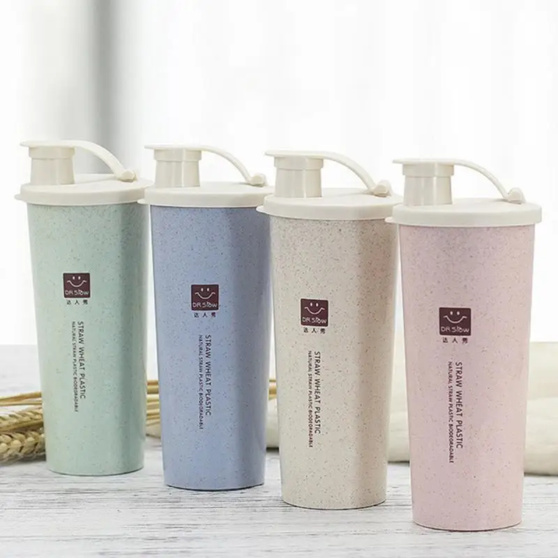

450ml Straw Water Bottle Cup Leak-proof Drink Cup Single-layer Wheat Fragrance Carry-on Cup Suitable for Home Office Car