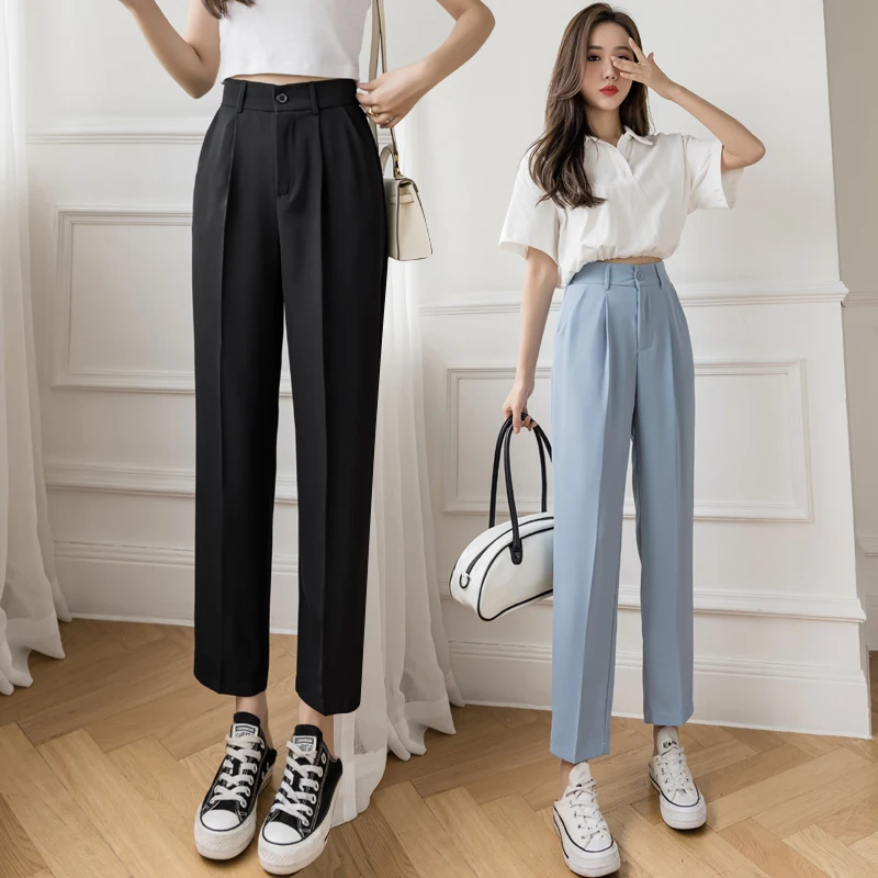 Women Summer Casual Straight Suit Pants Korean Style High Waist Loose Harem Pants Elegant Ladies Beige Blue White Black Pants
Women Summer Casual Straight Suit Pants Korean Style High Waist Loose Harem Pants Elegant Ladies Beige Blue White Black Pants
