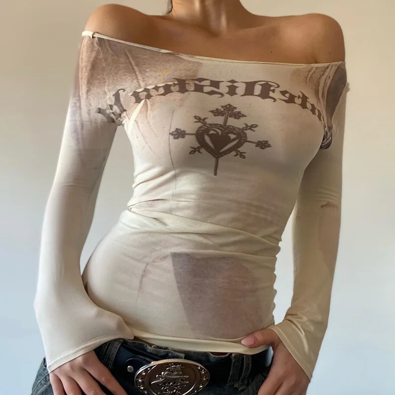 Gtpdpllt Letter Print Long Sleeve Off Shoulder Slim Tops See Through Sexy Graphic T-Shirts Tee Women Goth Aesthetic Clothes
Gtpdpllt Letter Print Long Sleeve Off Shoulder Slim Tops See Through Sexy Graphic T-Shirts Tee Women Goth Aesthetic Clothes
