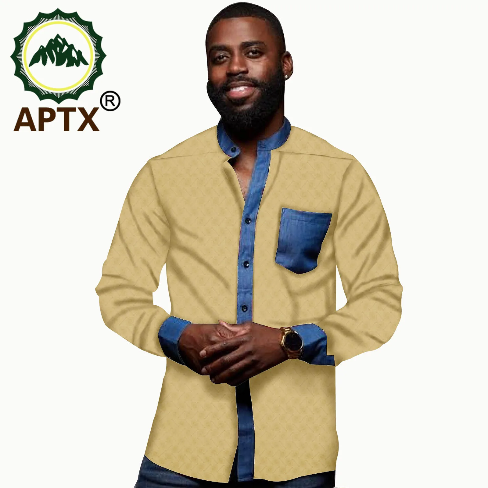 

African Men's Long Sleeve Single Breasted Stand Up Collar Jacquard Men's Shirt Casual Dashiki Tribal Sportswear T2012008