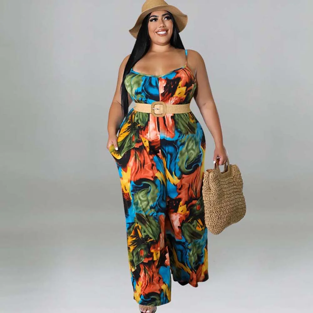 Plus Size Jumpsuit Women Tie-Dye Sling Print Jumpsuit With Belt Over Size Western Style Ladies Summer 2022
Plus Size Jumpsuit Women Tie-Dye Sling Print Jumpsuit With Belt Over Size Western Style Ladies Summer 2022