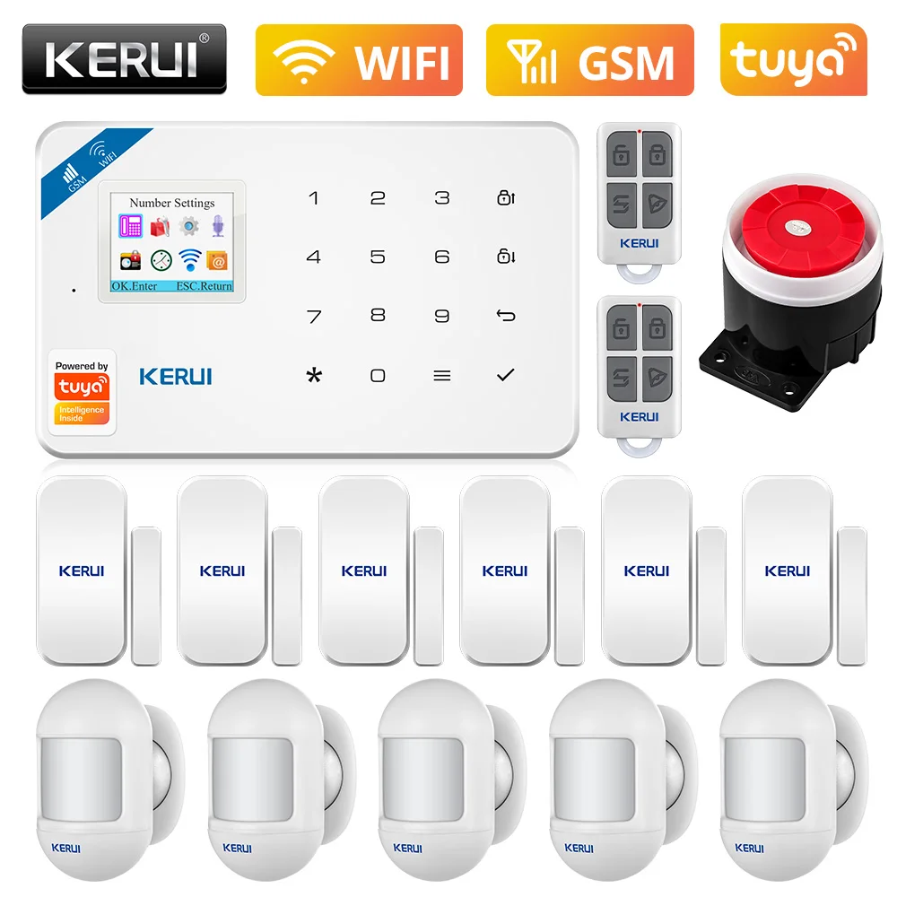 

Беспроводная охранная сигнализация KERUI домашняя система охранной сигнализации W181 с Wi-Fi, GSM, управлением через приложение, Android, ios, мини-датчик движения PIR
