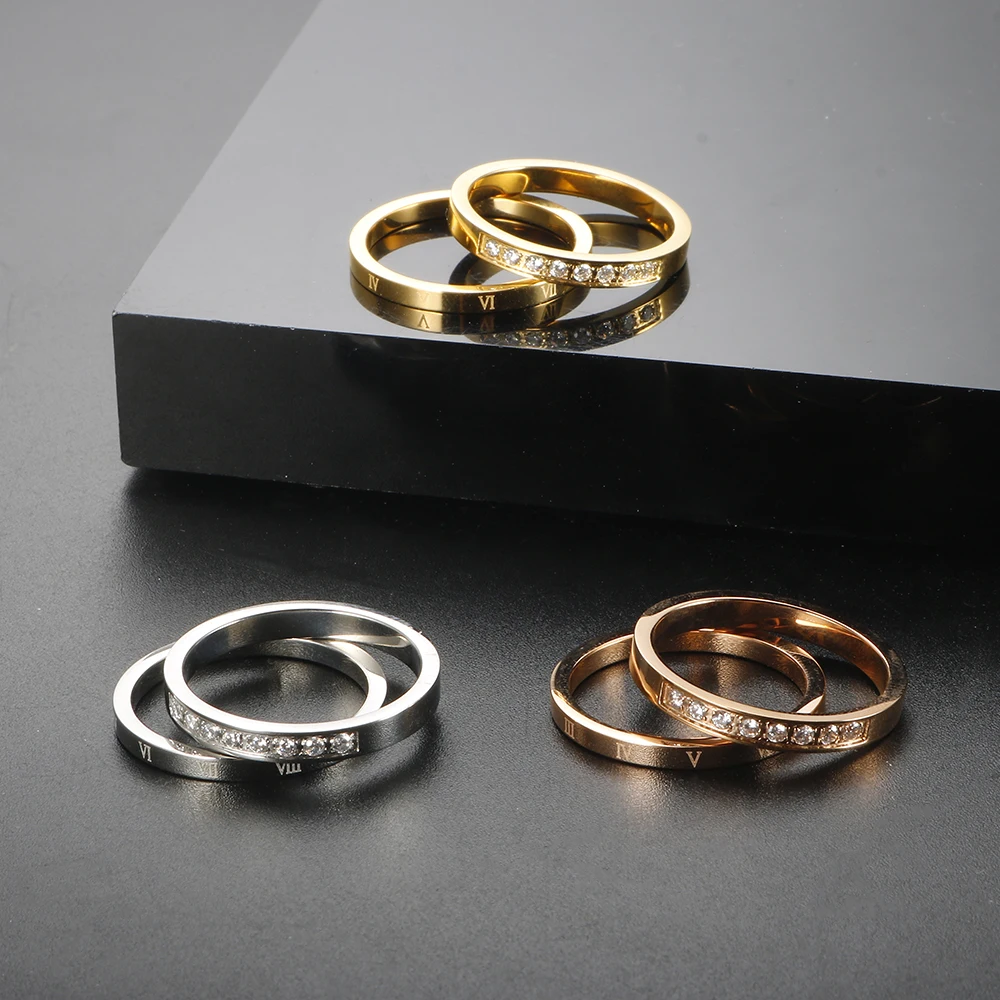 2 in 1 Ring Set Stainless Steel Gold Color Cubic Zirconia Lover Couple Finger Rings For Women Men Roman Numerals Crystal Jewelry
2 in 1 Ring Set Stainless Steel Gold Color Cubic Zirconia Lover Couple Finger Rings For Women Men Roman Numerals Crystal Jewelry