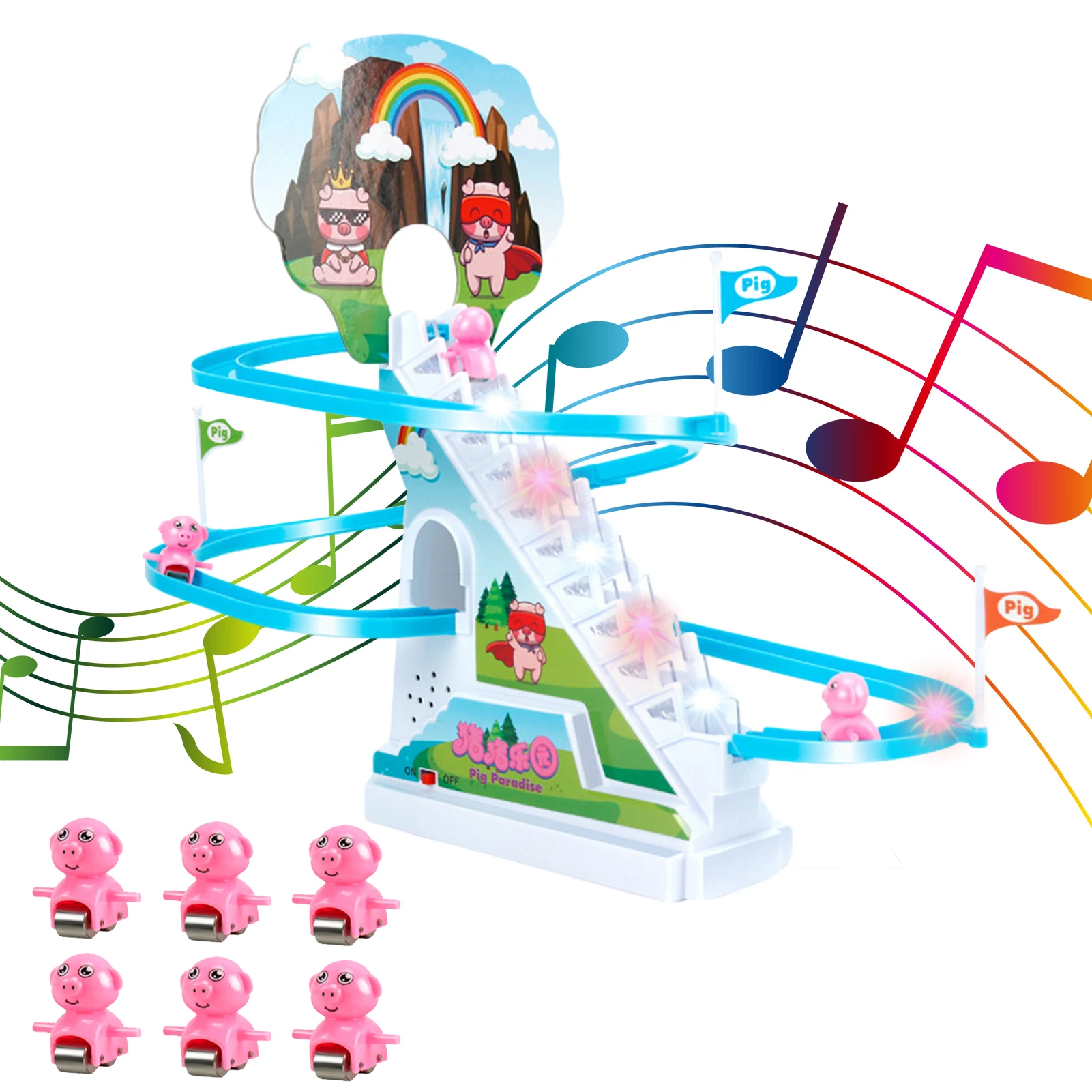 Little Pig Duck Penguin Climbing Stairs Music Luminous Slide Electric Track Children's Toy 
Little Pig Duck Penguin Climbing Stairs Music Luminous Slide Electric Track Children's Toy