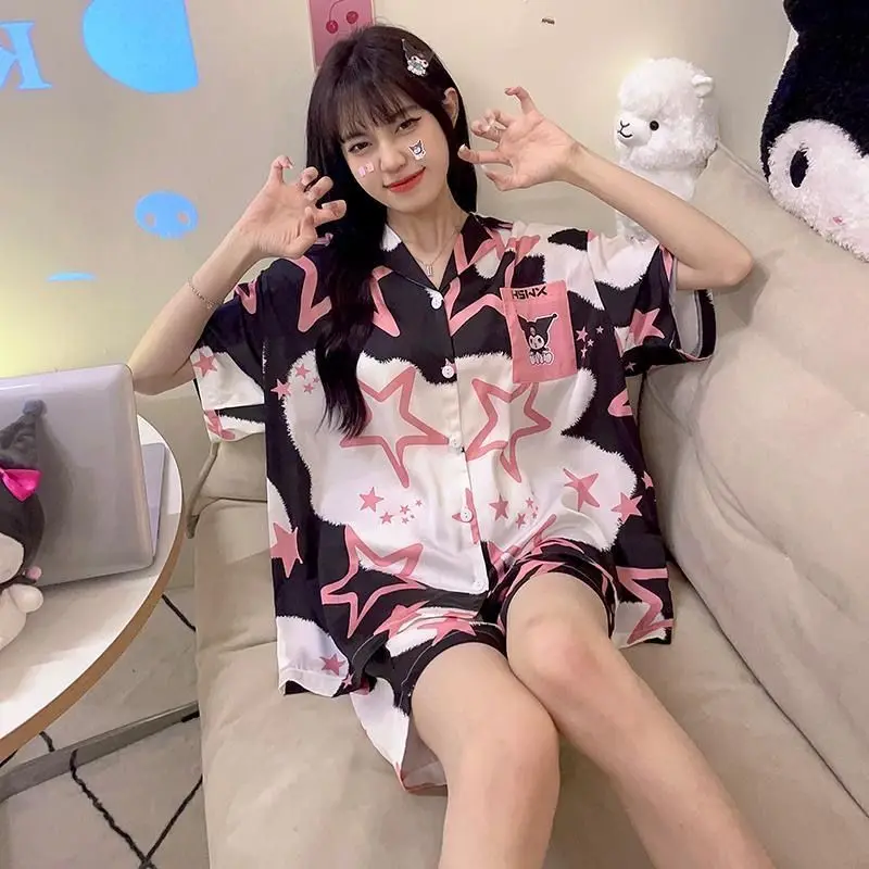 Sanrios Sweet Kuromi Pajamas Women's Summer New Ins Cartoon Cute Girl Cardigan Can Be Worn Outside Comfortable Home Clothes Set
Sanrios Sweet Kuromi Pajamas Women's Summer New Ins Cartoon Cute Girl Cardigan Can Be Worn Outside Comfortable Home Clothes Set