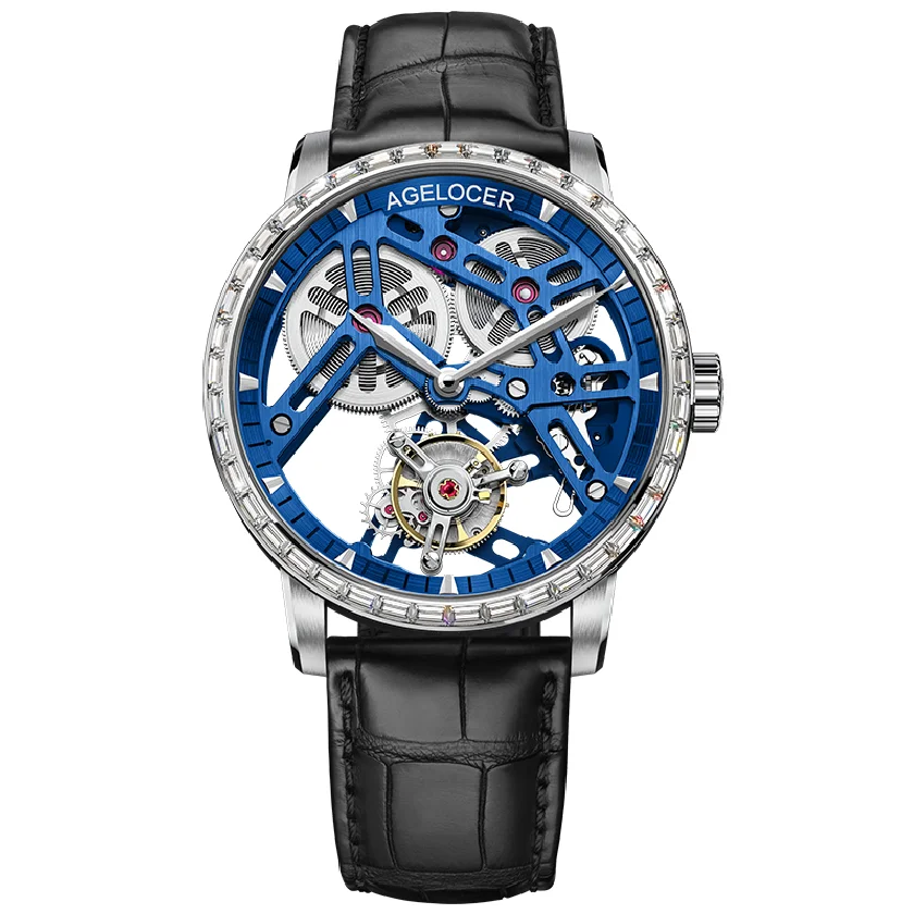 

AGELOCER Original Tourbillon watch men crystal blue top brand luxury waterproof skeleton Sapphire Mechanical relogio masculino