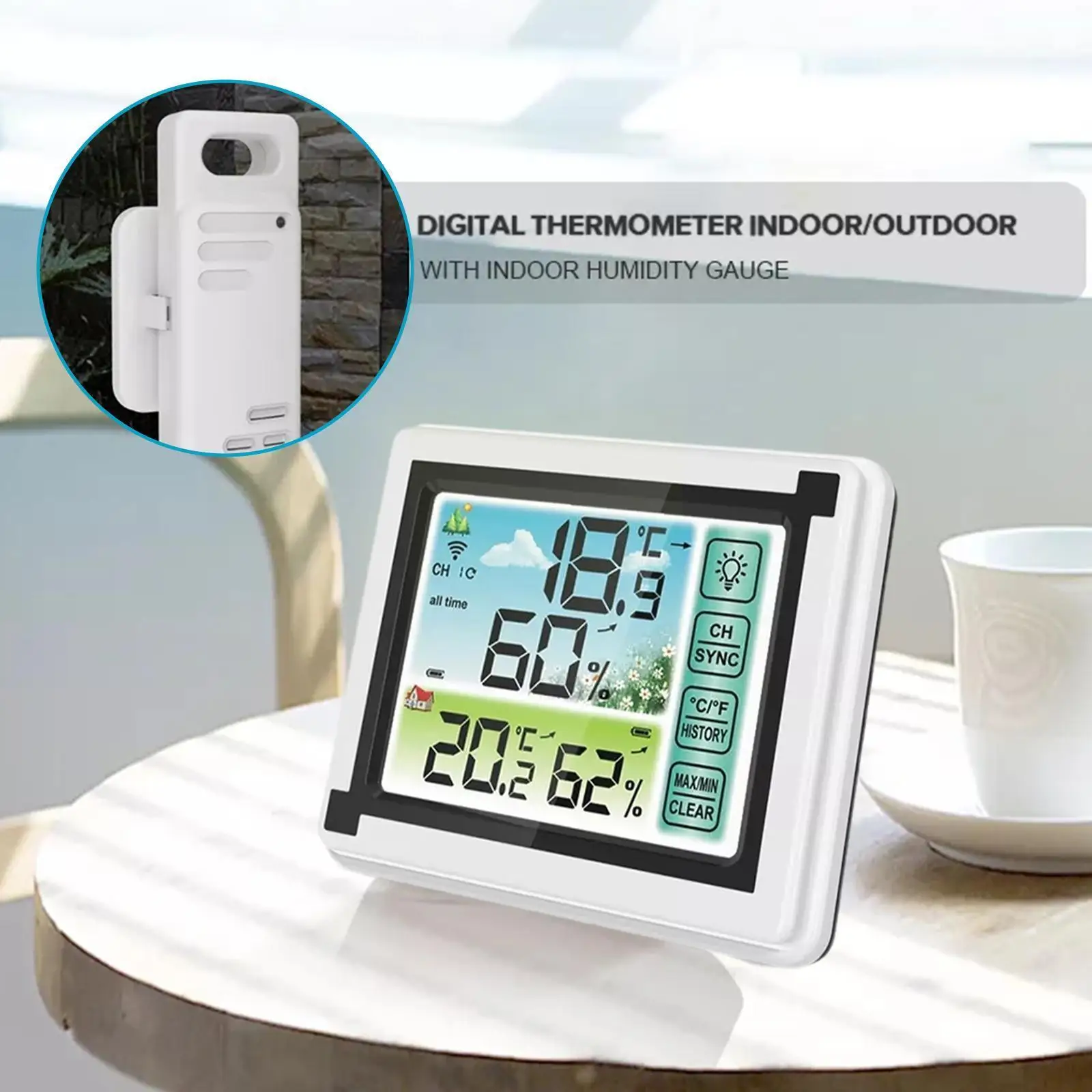 Wireless Thermometer Large Colorful Screen Indoor Outdoor Measuring Humidity Weather Temperature And Monitor Station Clock C8R4
Wireless Thermometer Large Colorful Screen Indoor Outdoor Measuring Humidity Weather Temperature And Monitor Station Clock C8R4