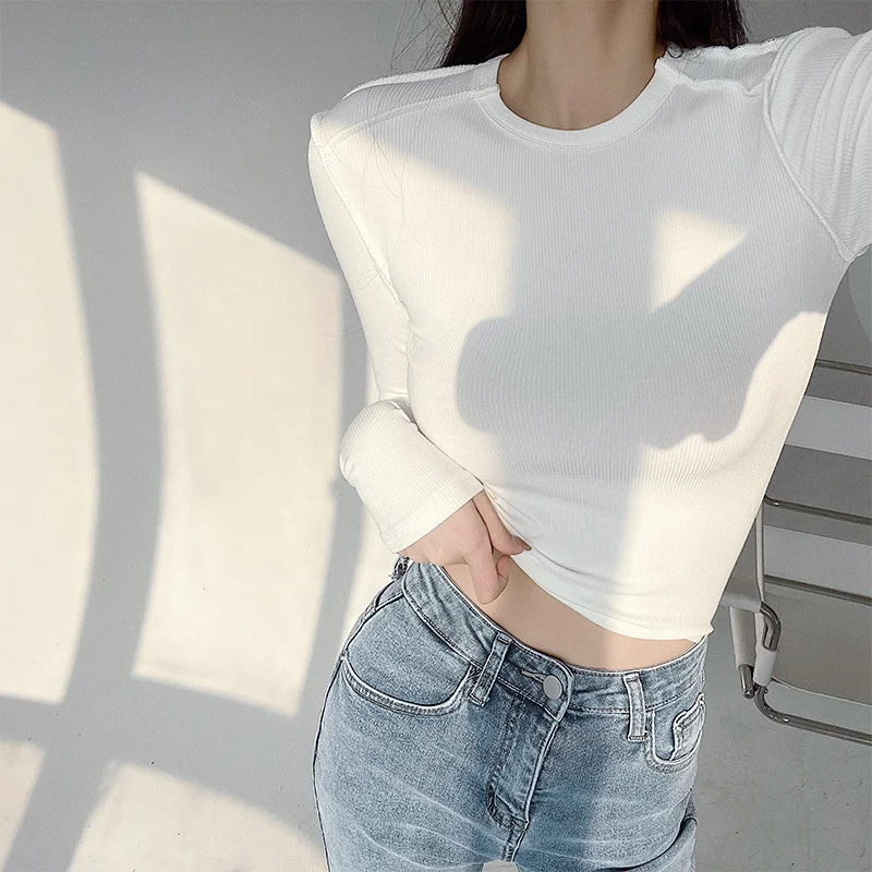 WOMEGAGA Korean Sweet Girly Style Sexy Tight-fitting Long-sleeved Bottoming Top Women's Solid Color Round Neck T-shirt 2LNF
WOMEGAGA Korean Sweet Girly Style Sexy Tight-fitting Long-sleeved Bottoming Top Women's Solid Color Round Neck T-shirt 2LNF