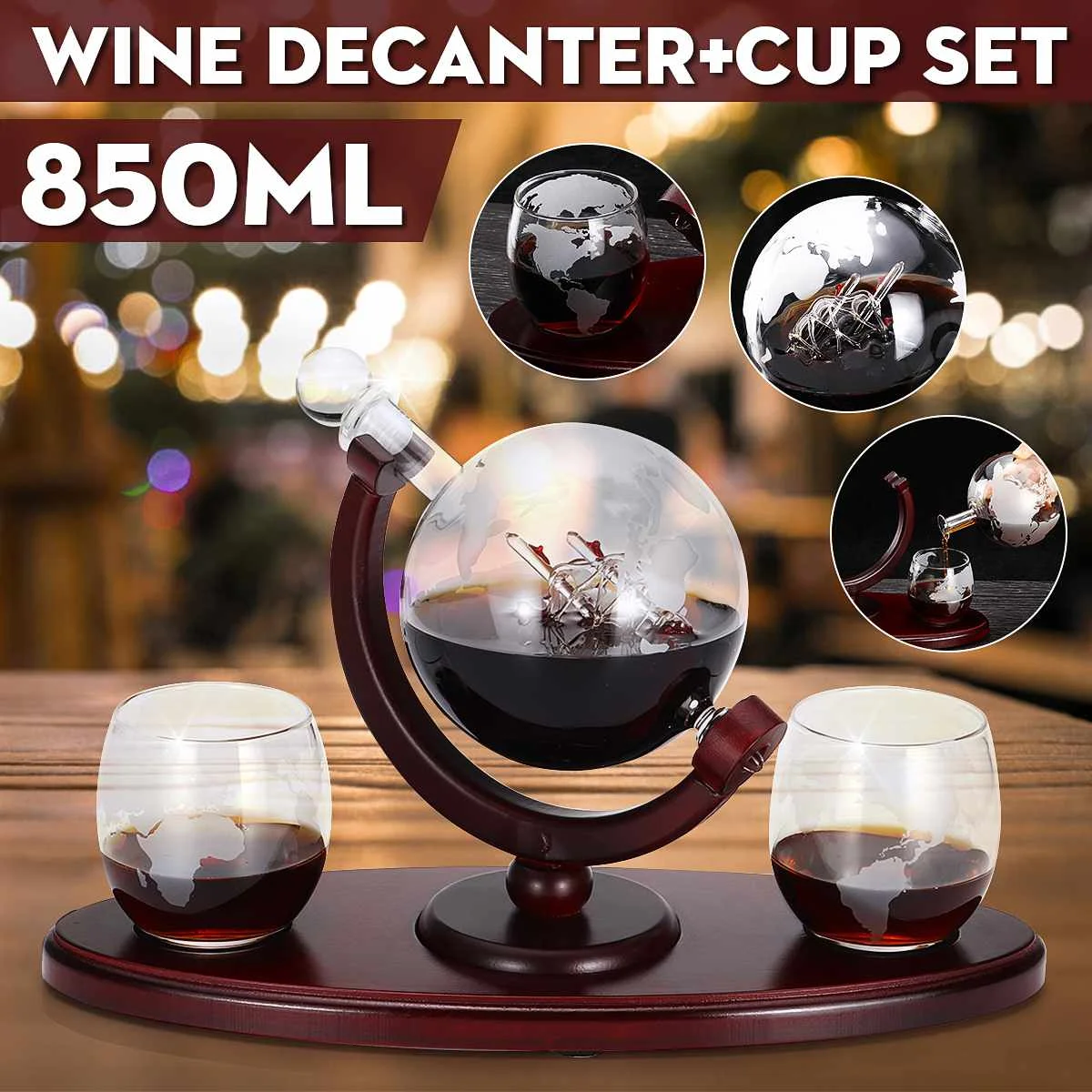 Creative Globe Decanter Set with Lead-free Carafe Exquisite Wood-stand and 2 Whisky Glasses Whiskey Decanter Globe Grade Gift
Creative Globe Decanter Set with Lead-free Carafe Exquisite Wood-stand and 2 Whisky Glasses Whiskey Decanter Globe Grade Gift
