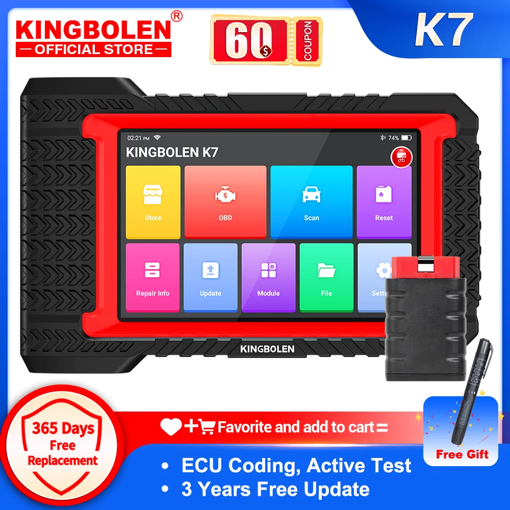 

KINGBOLEN K7 7inch Tablet ALL System Diagnostic Tools ECU Coding Active Test 28 Resets AF Reset 3 Years Free PK THINKSCAN MAX 2