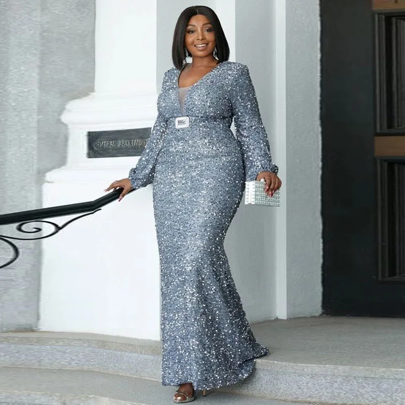Sparkly Silver Mermaid Prom Dresses Sexy V Neck Long Sleeves Elegant Evening Gowns Floor Length Women Formal Party Wear Robe
Sparkly Silver Mermaid Prom Dresses Sexy V Neck Long Sleeves Elegant Evening Gowns Floor Length Women Formal Party Wear Robe