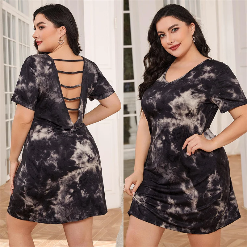 Women's Summer Large Size Pajamas Short Sleeve Tie Dyed Open Back Sexy Nightgown Comfortable Leisure Loose Cool Home Clothing
Women's Summer Large Size Pajamas Short Sleeve Tie Dyed Open Back Sexy Nightgown Comfortable Leisure Loose Cool Home Clothing