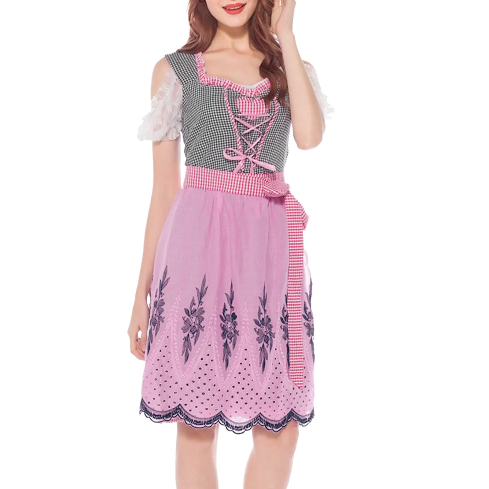 

Women Casual Retro Cute Oktoberfest Fun Stage Costumes Strappy Bowknot Dress Dresses for Summer Casual Womens Swing Dress